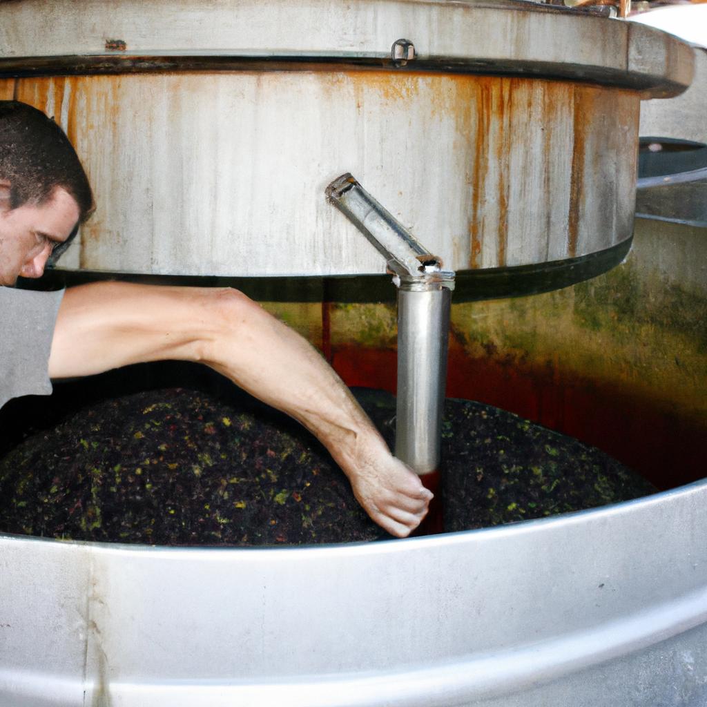 Person performing winemaking techniques