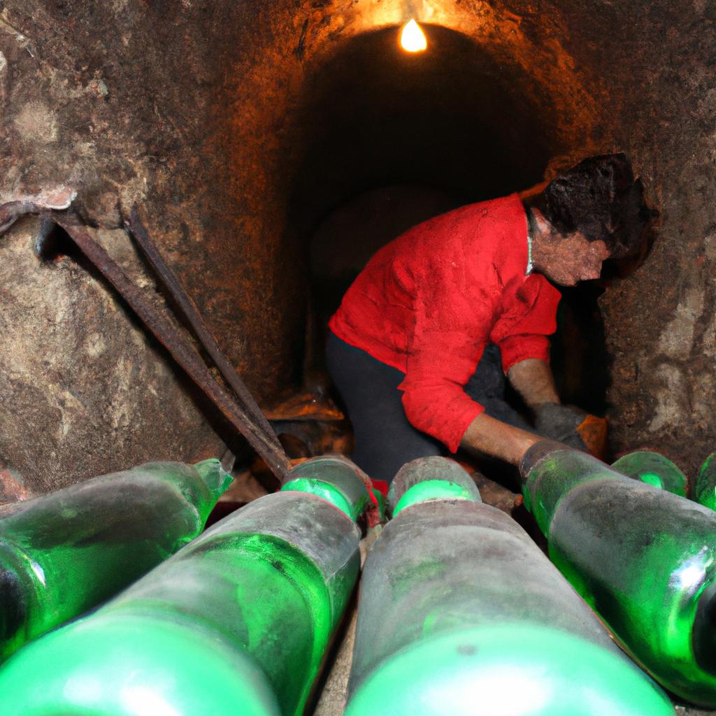 Person working in winery cellar