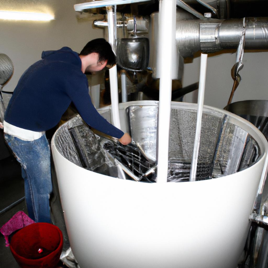 Person operating wine filtration equipment