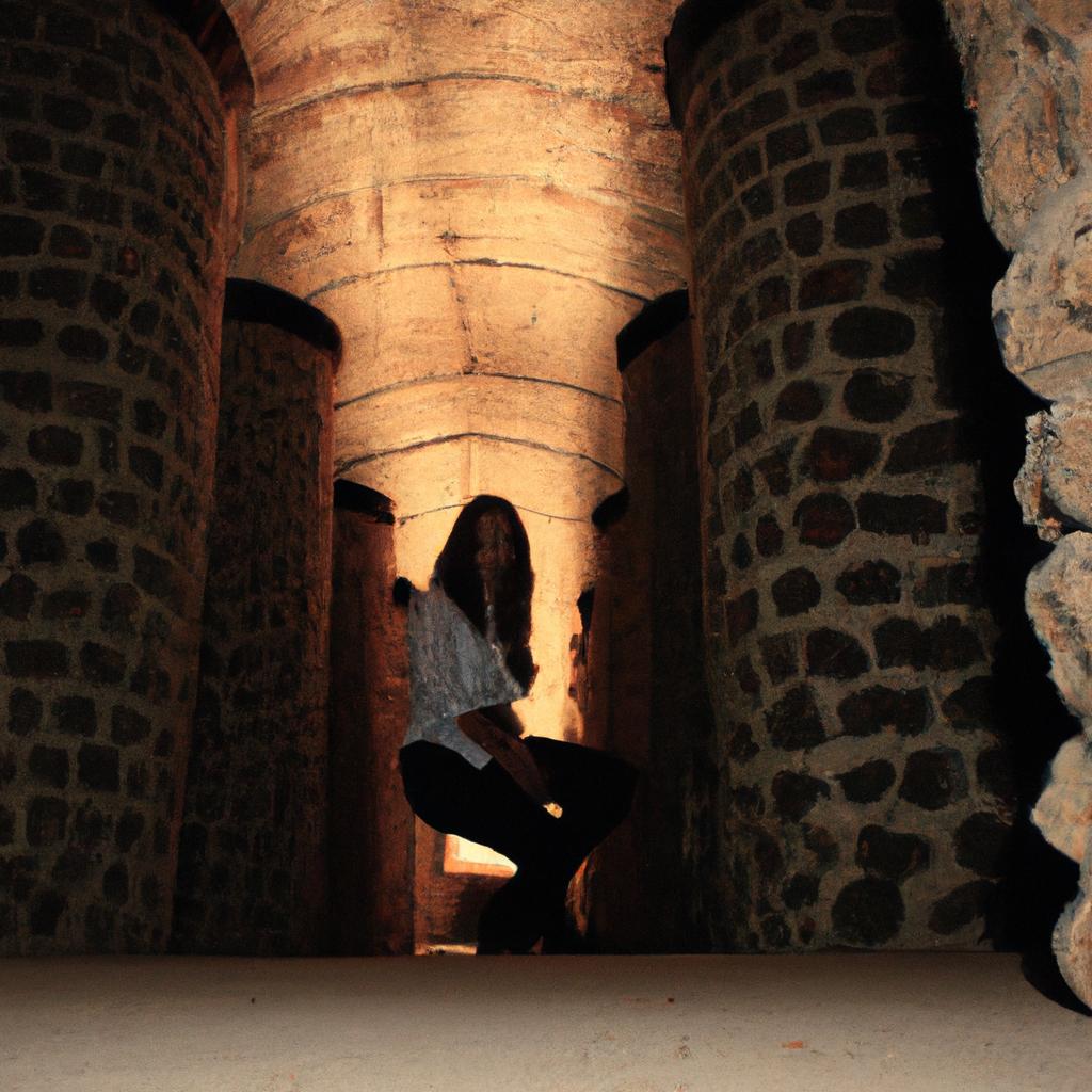Person in a winery cellar