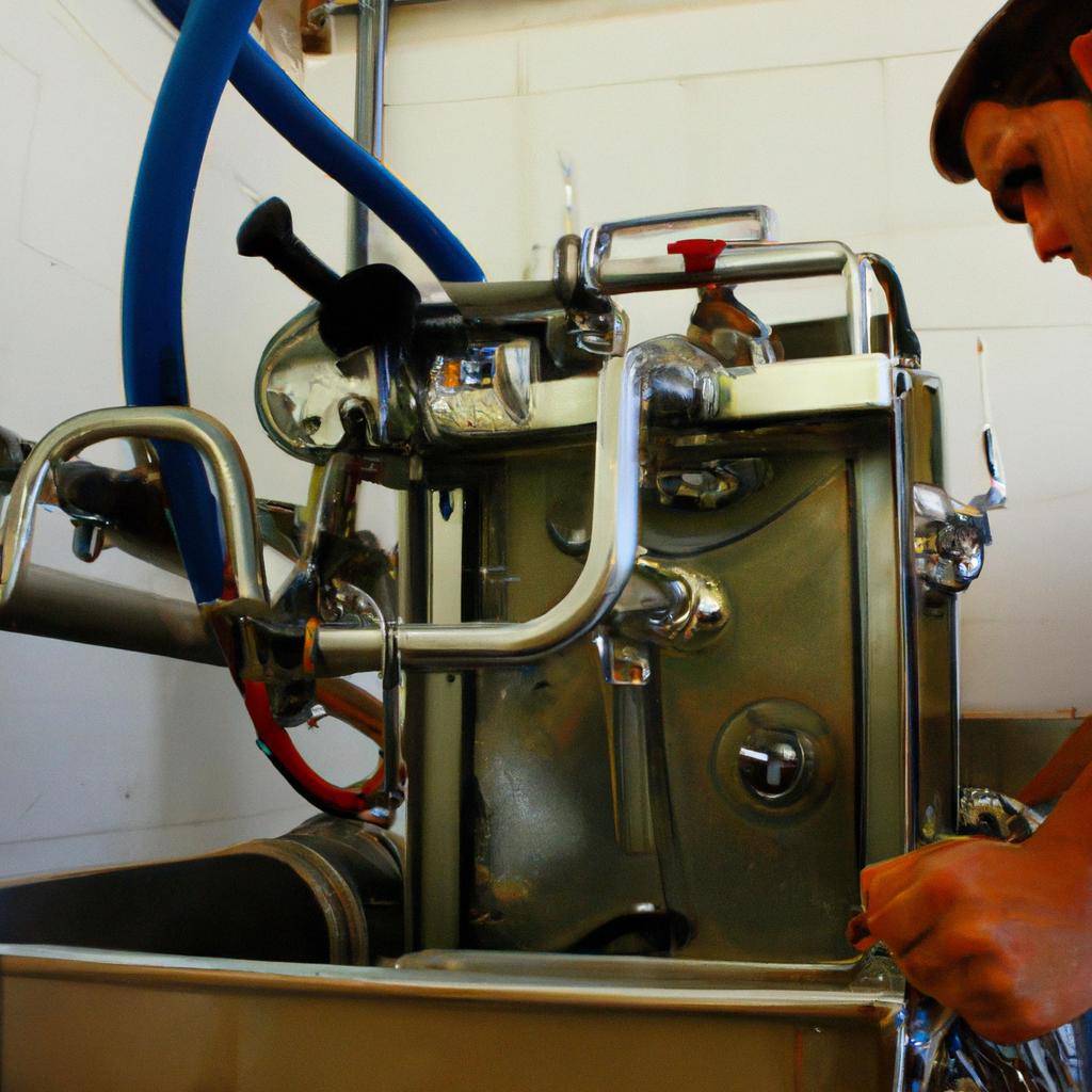 Person operating winemaking equipment